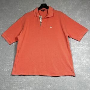 Burberry London Polo Shirt Mens XXL Orange Classic Check Collar Short Sleeve